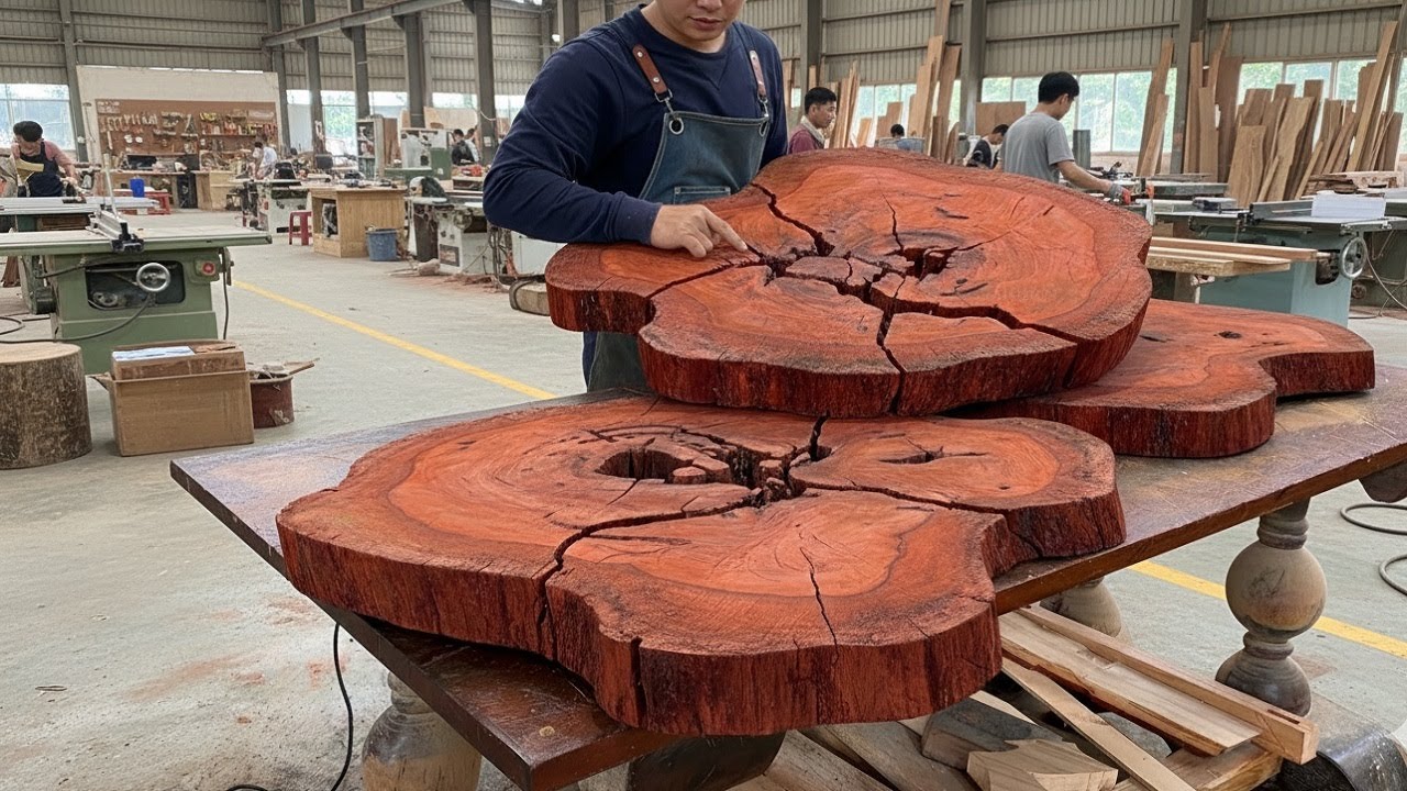 Incredible Woodworking: Building a Stunning Coffee Table From an Ancient Red Tree Stump