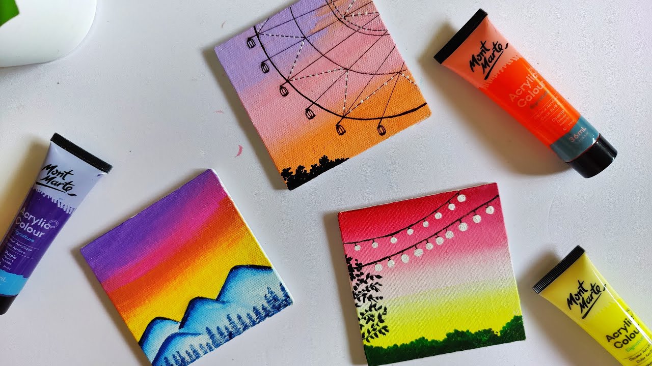 3 Paintings for beginners || 3 mini canvas paintings part 3 || aesthetic paintings