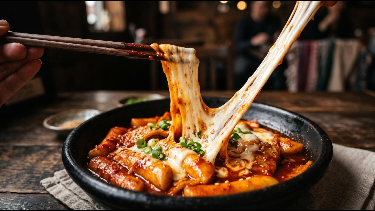 Spicy Korean Rice Cakes with Melted Cheese | Tteokbokki Recipe