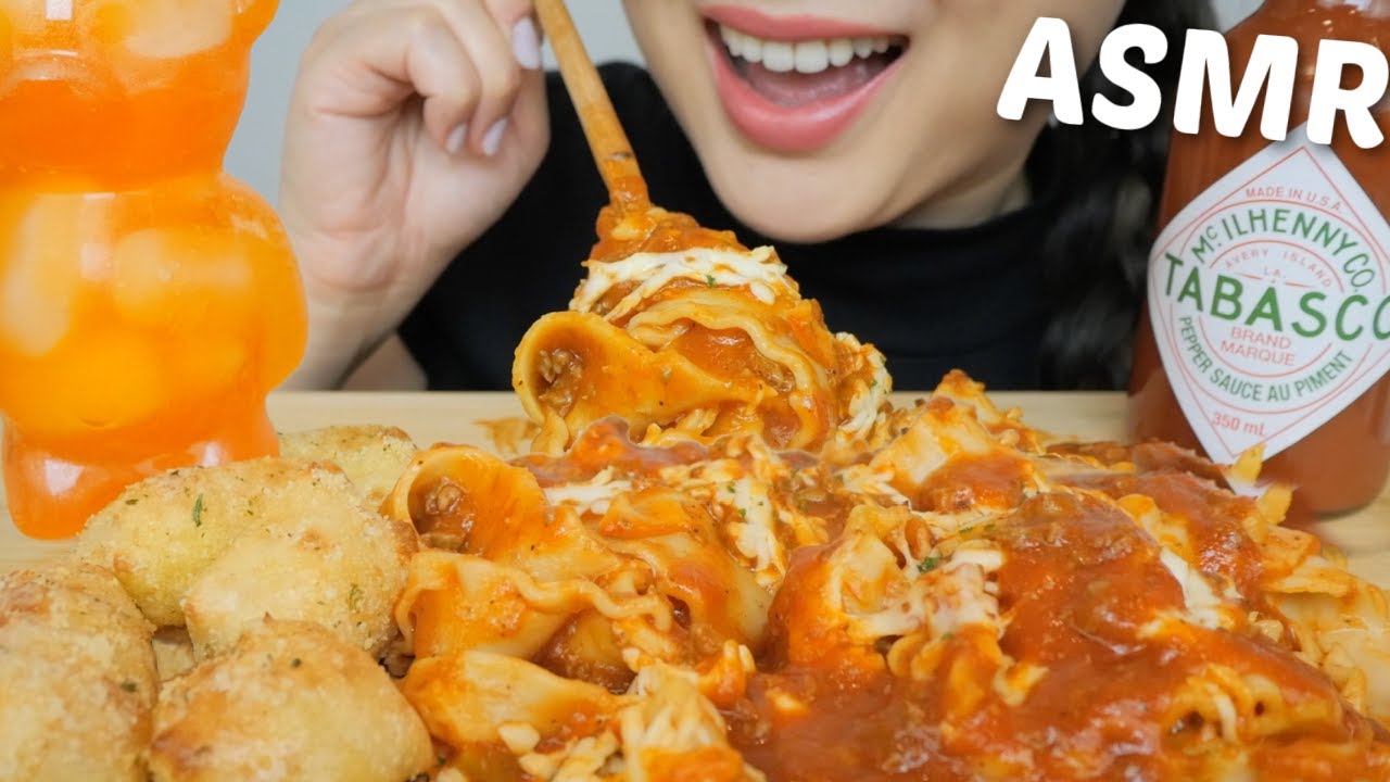 ASMR Cheesy Baked Lasagna with Cheesy Parmesan Bite *NO Talking Eating Sounds | N.E Let's Eat