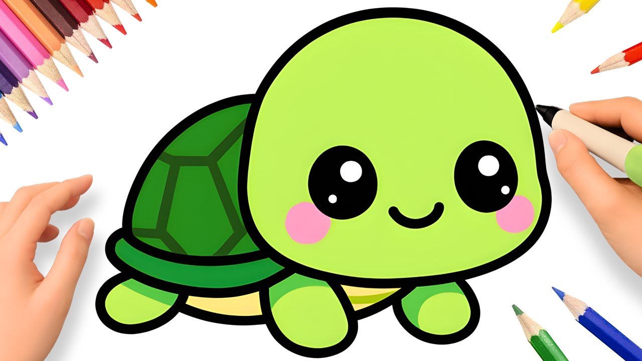 CÓMO DIBUJAR UNA TORTUGA KAWAII SUPER FÁCIL 🐢❤️