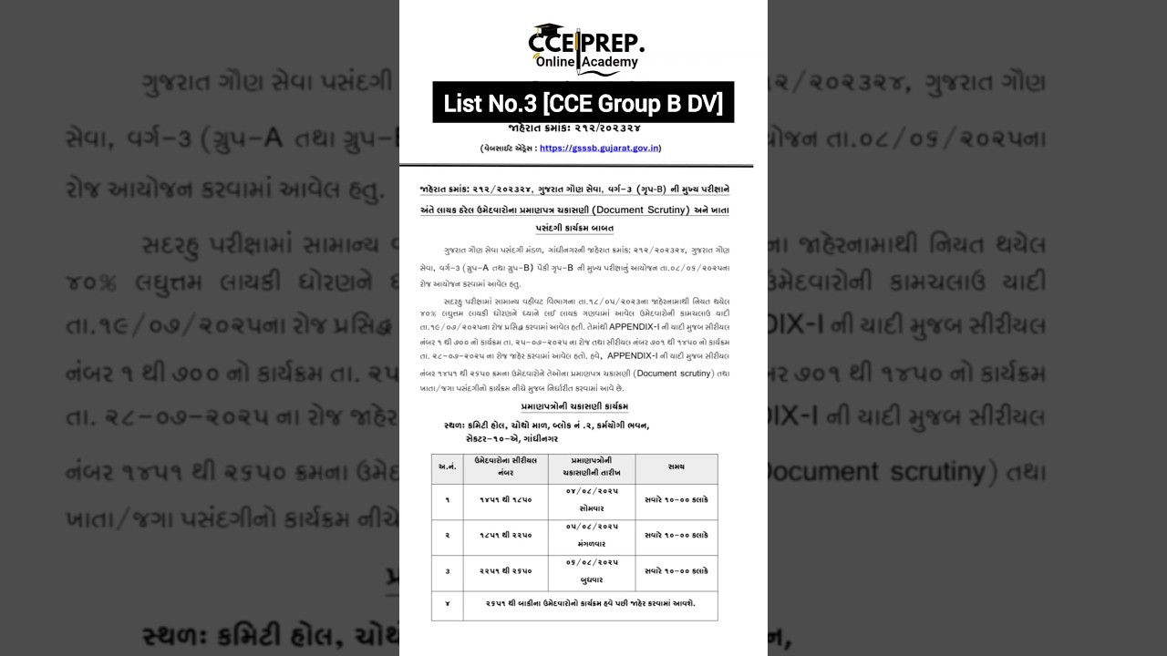 List No.3 Declared! CCE Group B Mains DV & Department Selection #cce #shorts