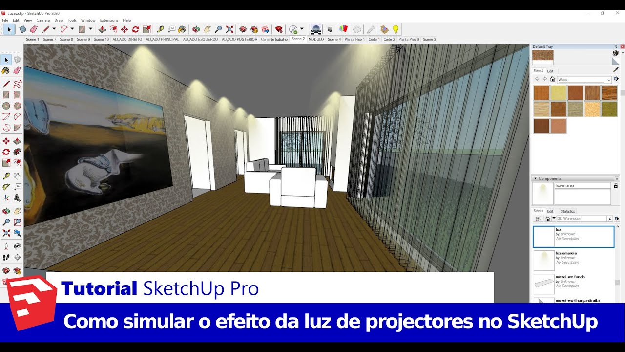 Tutorial SketchUp Pro:  Como Simular o Efeito da Projecção de Luzes Artificiais no SketchUp Pro