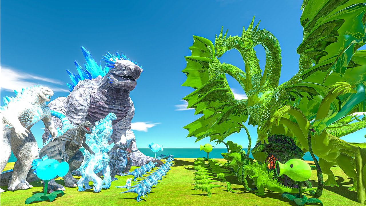 Ice Team + Shimo VS King Ghidorah + Green Team - Animal Revolt Battle Simulator