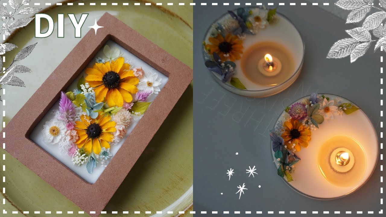 🕯【DIY】アロマワックスフレームとシャーレキャンドル作り/Seria/ Flower frame Aroma wax and soy flower candle making