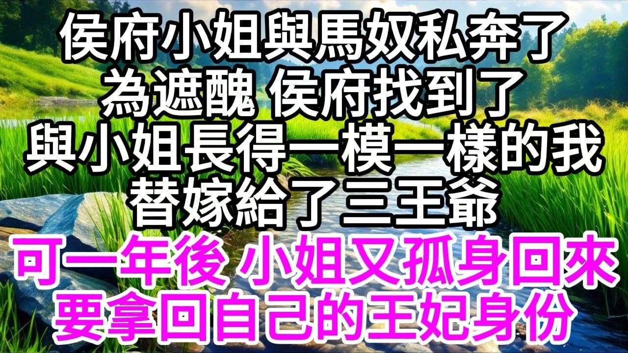 侯府小姐與馬奴私奔了，為遮醜，侯府找到了與小姐長得一模一樣的我，替嫁給了三王爺，可一年後，小姐又孤身回來，要拿回自己的王妃身份 【美好人生】