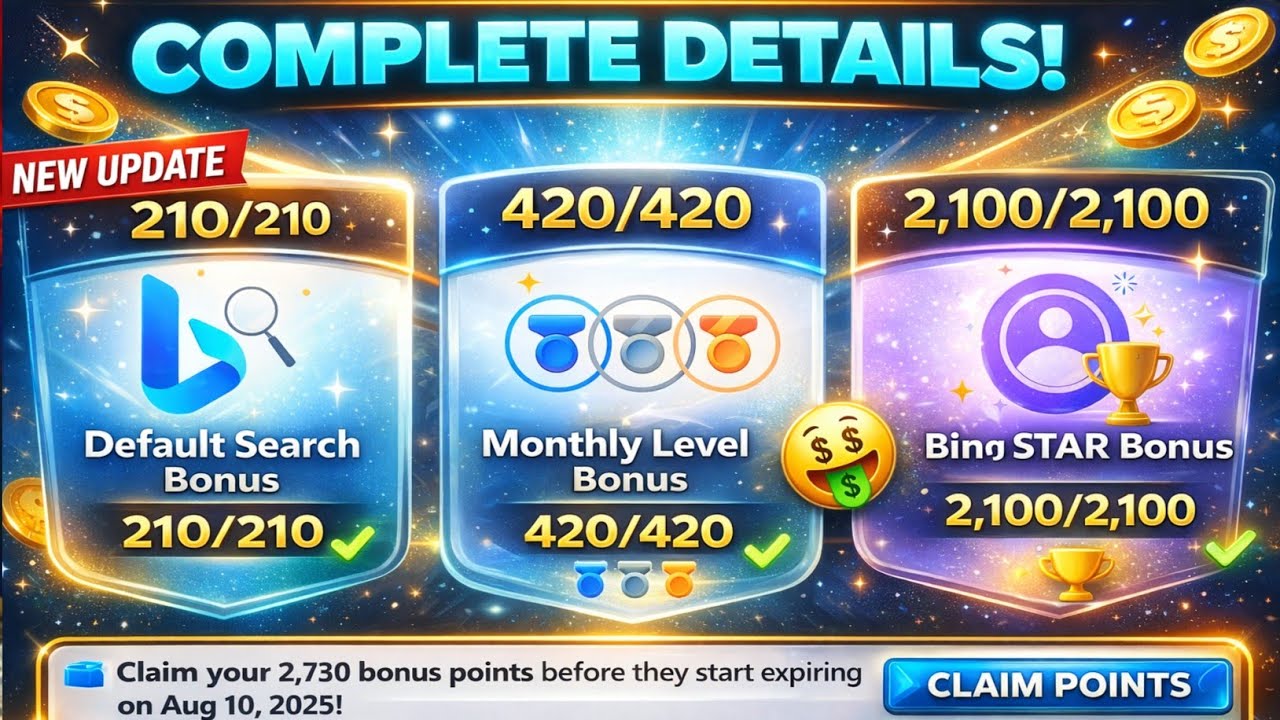 Get Free 2,730 Microsoft Rewards Points 🤑 | Bing Star Bonus New Update 2025 | Search Bonus Points 🤑