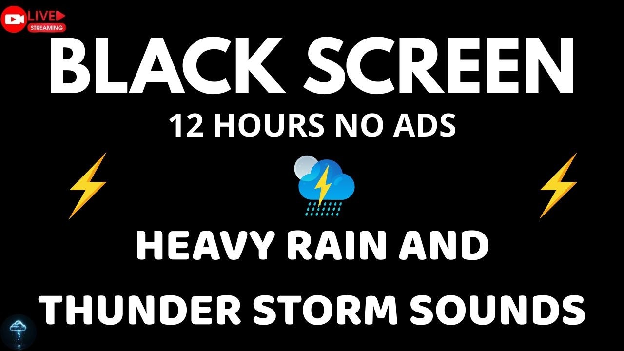 🔴 Heavy Rain and Thunder Sounds for Sleeping - Black Screen | Deep Sleep Rainstorm Live Stream
