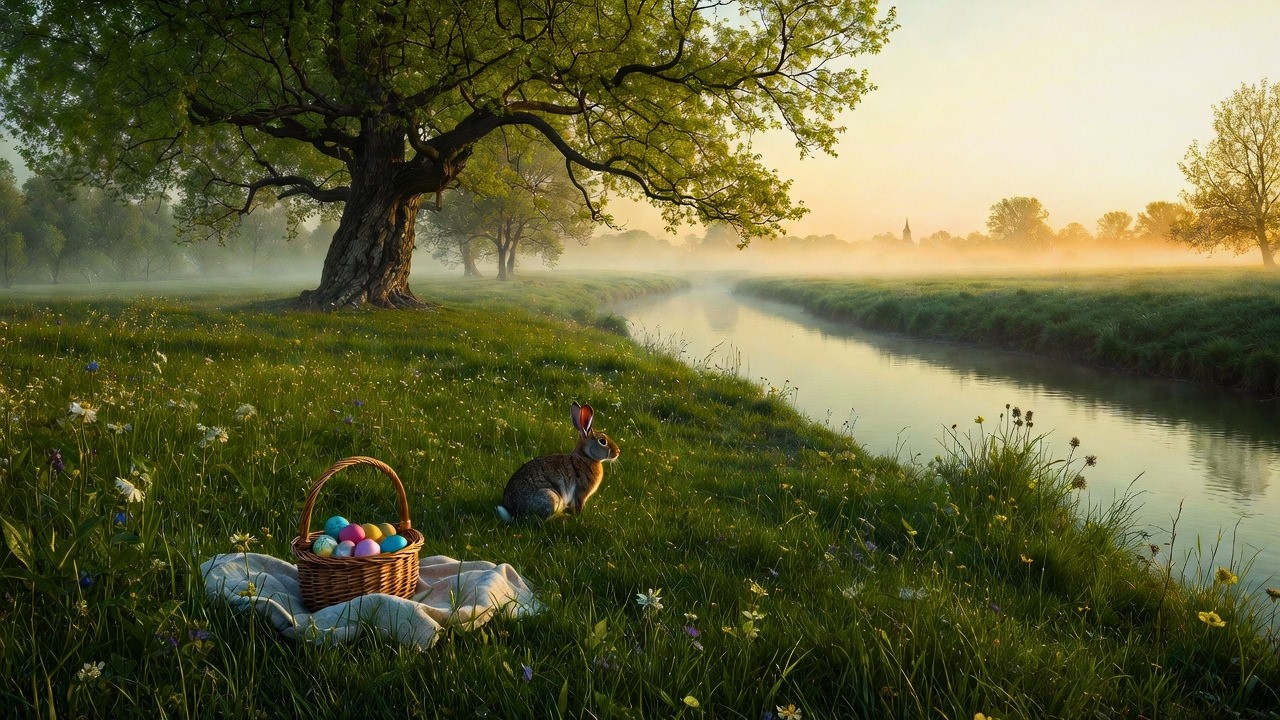 4 Hours Peaceful Easter Morning Meadow 🐣 River & Birds Ambience – Nature Sounds