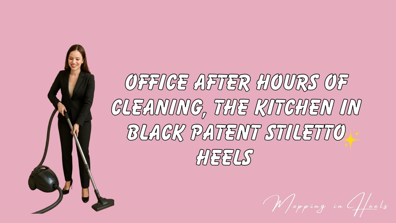 Office after hours of cleaning, the kitchen in patent stiletto heels