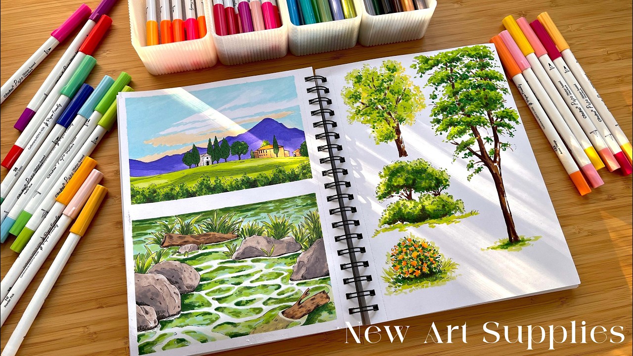 Ohuhu Water- Based Marker Landscape Painting🖍️ My New Art Supplies