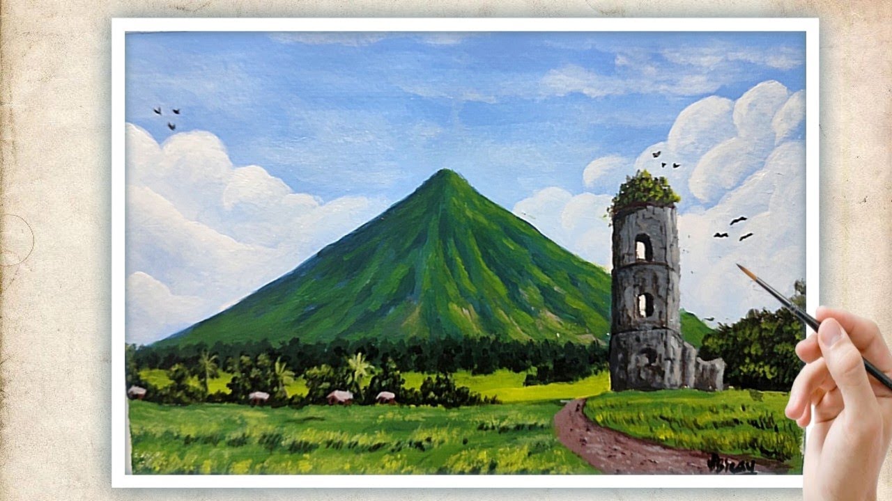 A Mt. Mayon Volcano of The Philippines / Acrylic Painting on Paper