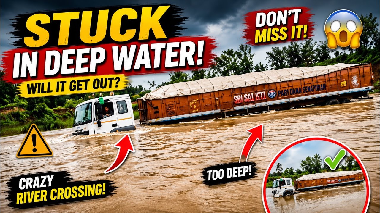 BharatBenz 4928t 22 wheeler heavy truck crossing river | Mercedes engine ka power | Damder power