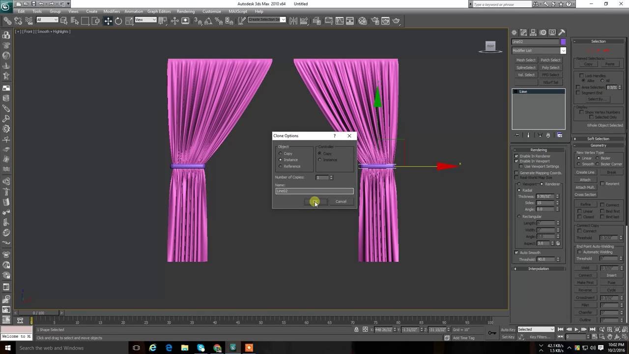 Curtains Using Cloth modifier to create in 3Ds MAX