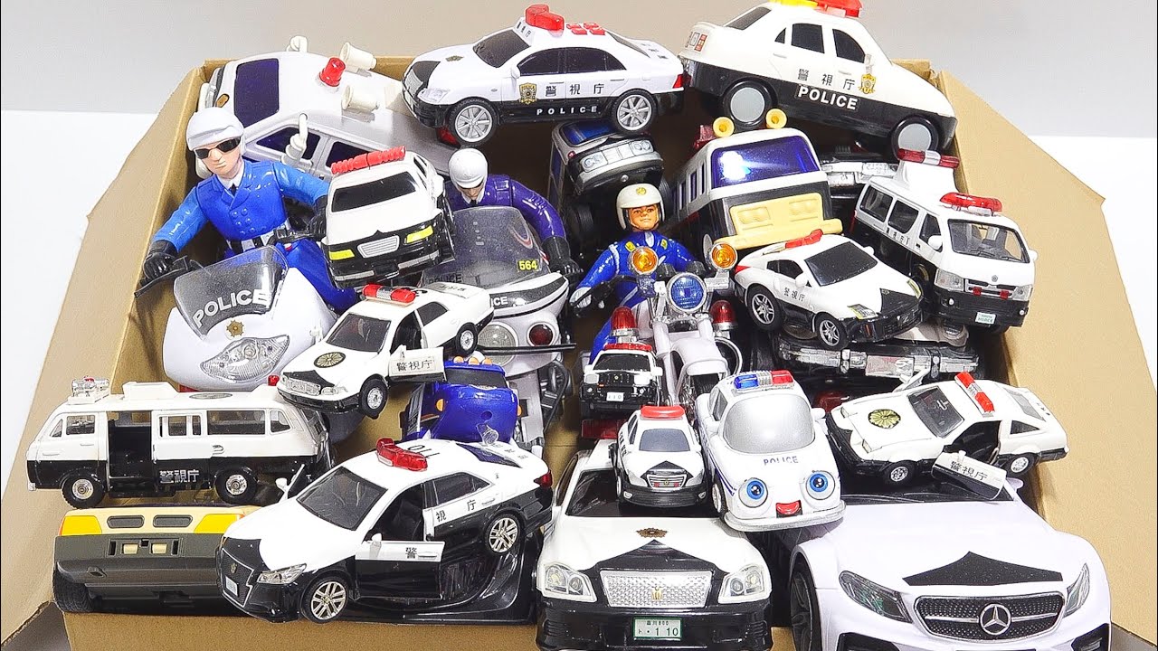 Emergency vehicle police car🚓Fill a box with mini cars and run up a hill!&watch the police cardance♪