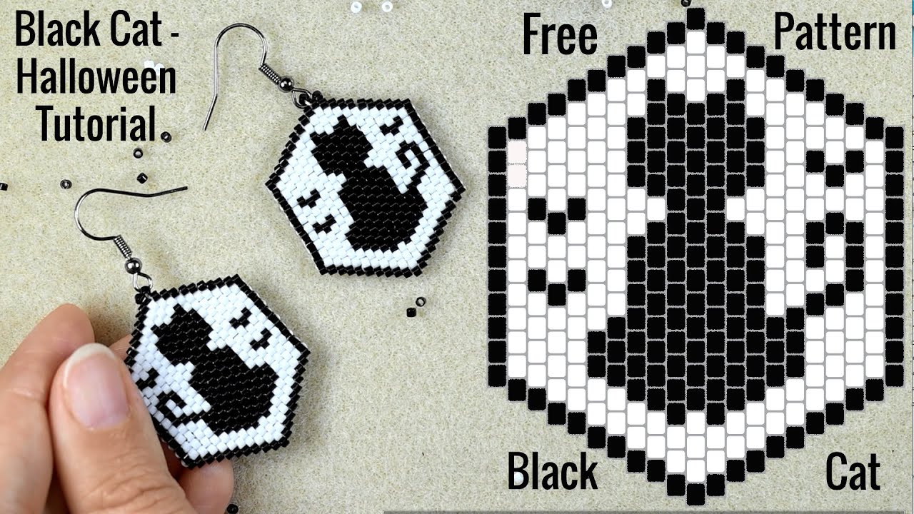 Black Cat Beaded Earrings - Halloween Tutorial || Free Pattern