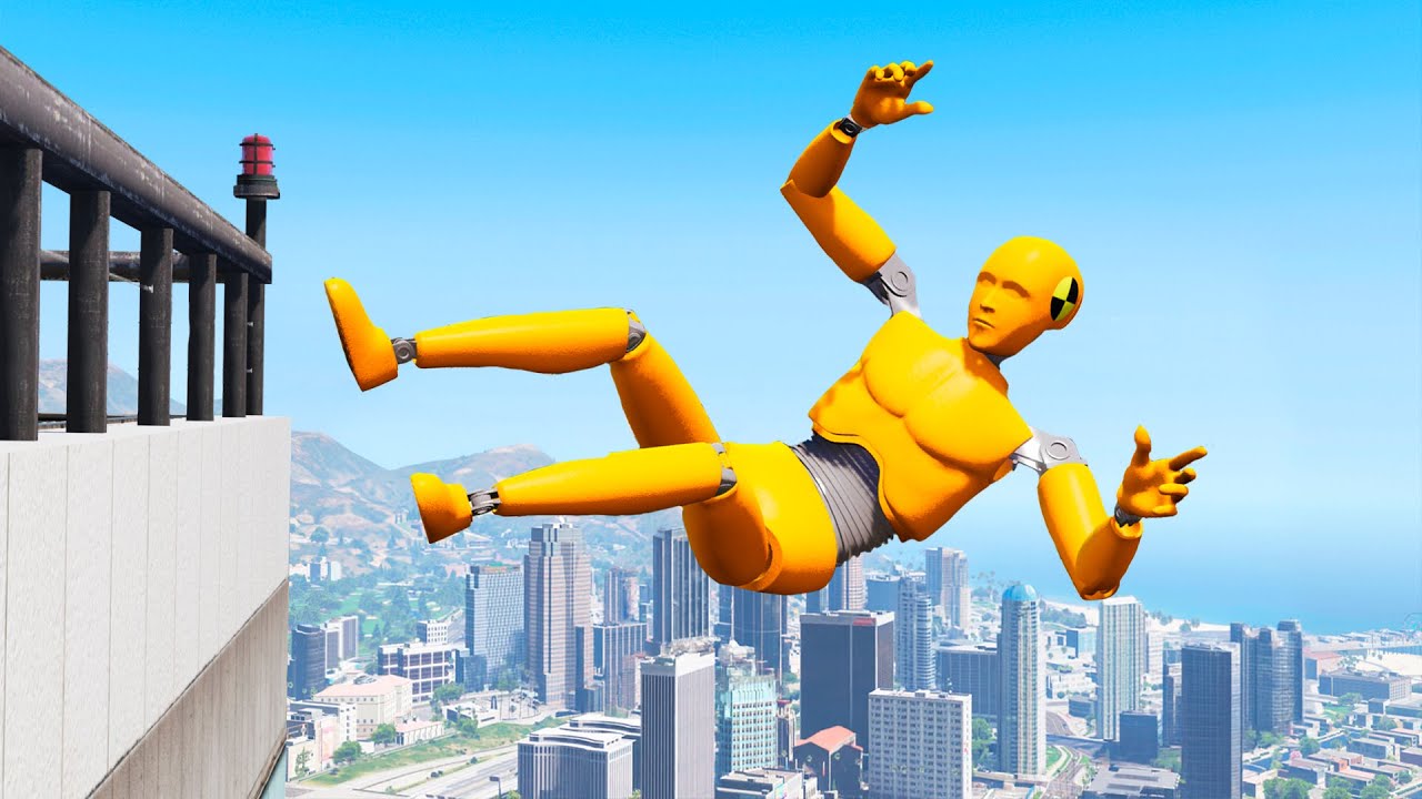 CRASH TEST DUMMY CRAZY JUMPS/FALLS (GTA 5 Crash Test Dummy Fails)