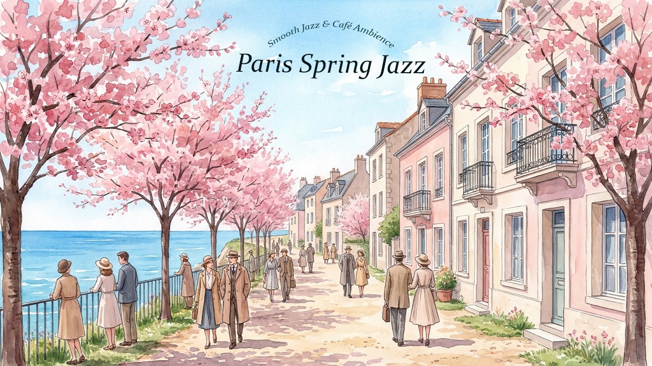 🌸 Paris Spring Jazz | Romantic Paris Cafe Music & Cherry Blossom Street Ambience 🎷