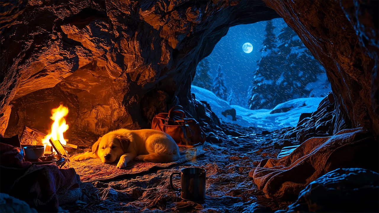 Cave Fire & Moonlight | Soothing ASMR Ambience for Deep Sleep, Fall Asleep, from Insomnia