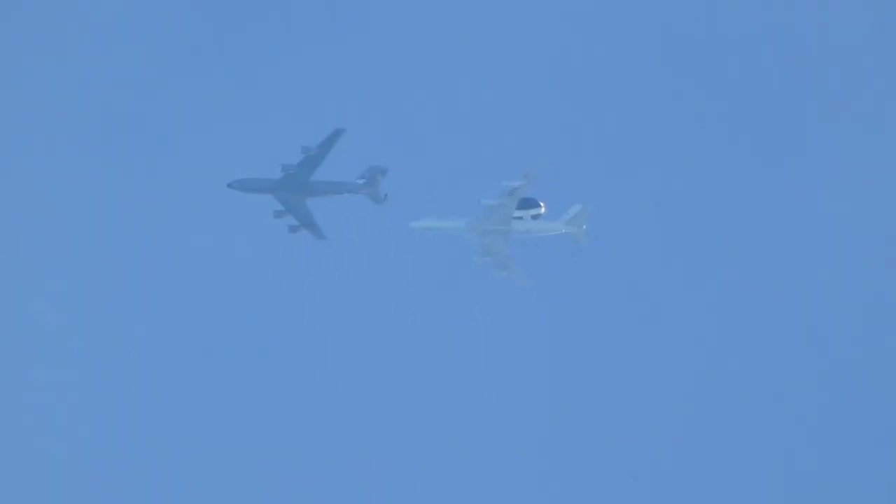 High Altitude Plane Spotting USAF Boeing KC135R Stratotanker Refuelling NATO Boeing E 3B Sentry