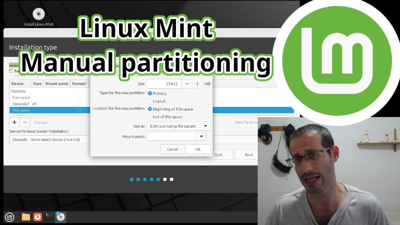 Linux Mint 22: ручное разбиение диска во время установки Linux
