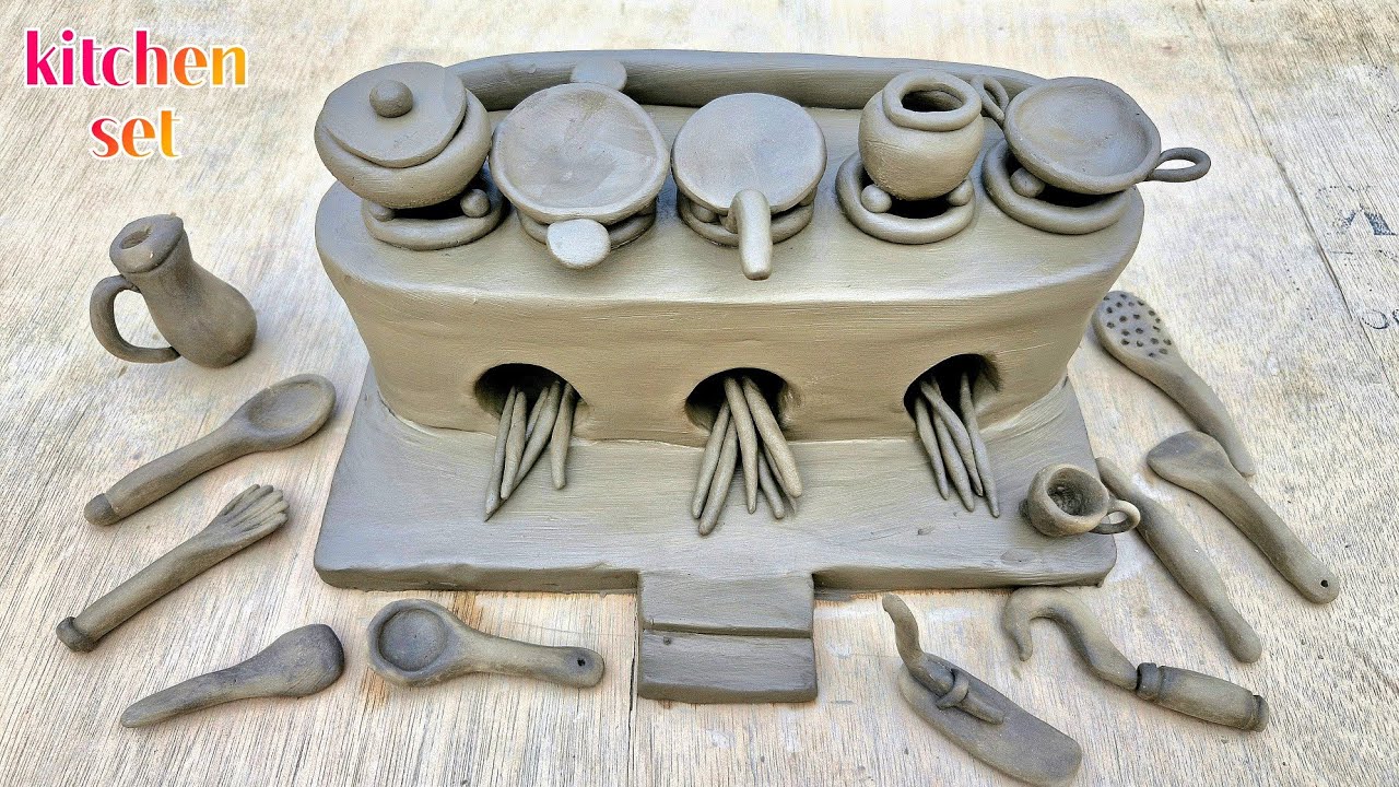 5 मुह वाले चुल्हे बानाना सिखे/how to make miniature handmade kitchen set with clay/mini kitchen set