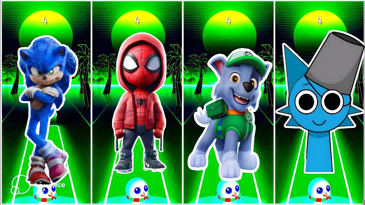 Spidey 🆚 Spurunki 🆚 Sonic 🆚 Paw Patrol in Tiles Hop EDM Rush🎶#40