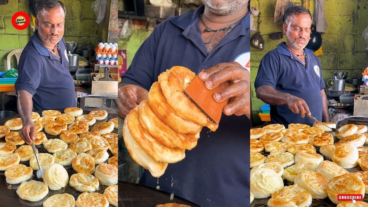 🤤❤️Madurai Famous Bun Parotta &ndash; Crispy, Fluffy & Full of Flavor! #streetfood #parottarecipes