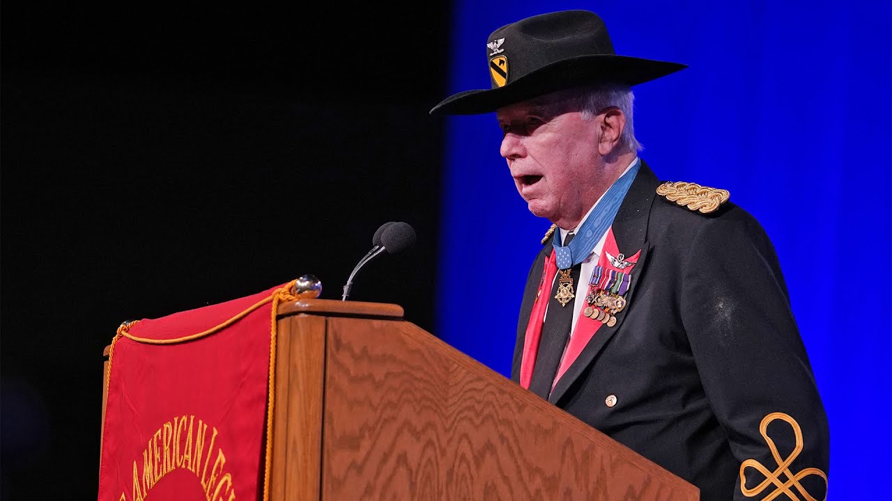 Medal Of Honor Recipient Bruce S. Crandall speaks at 2021 American Legion National Convention