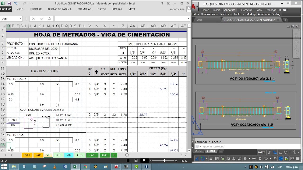 METRADO DE VIGAS DE CIMENTACIONES XLS