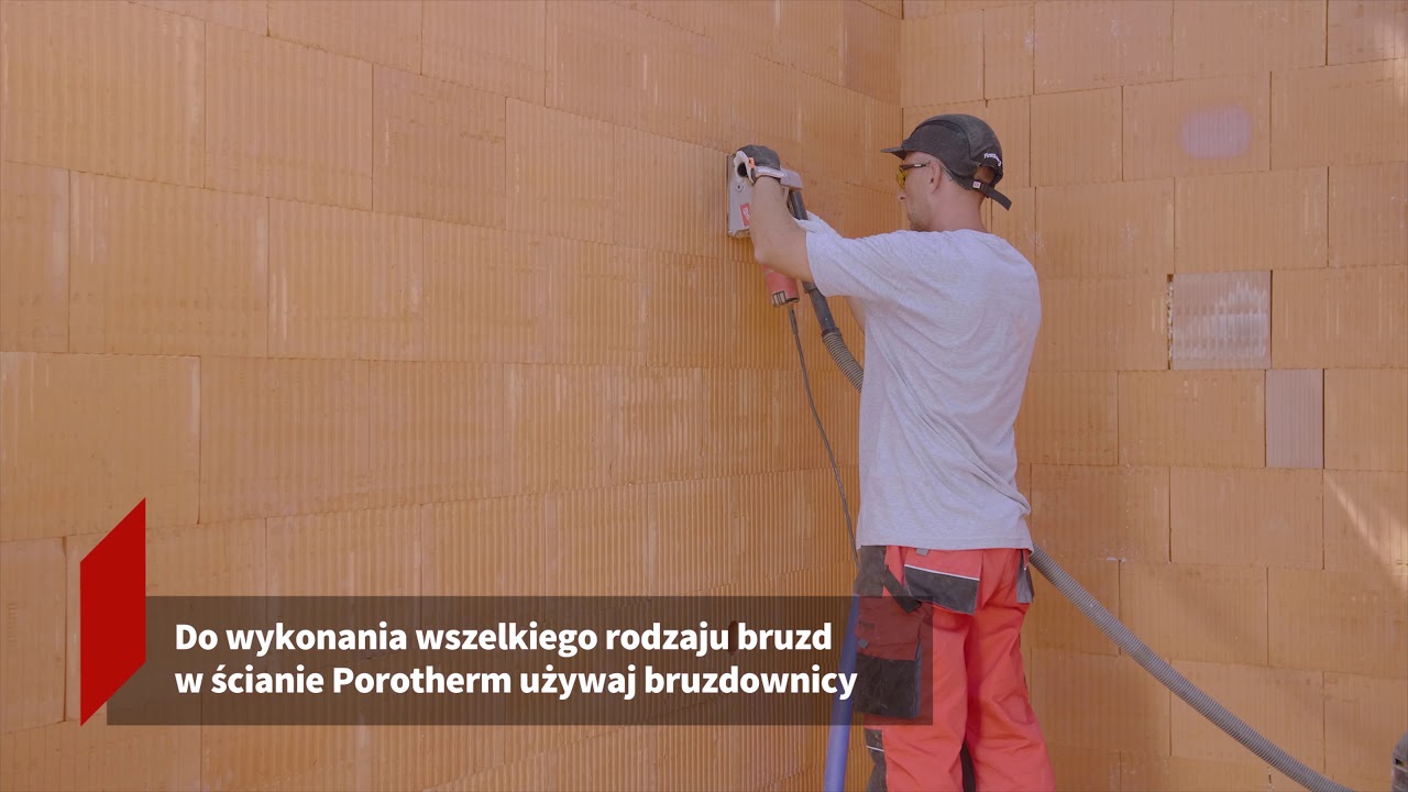 Bruzdowanie i wykonanie otwor&oacute;w pod gniazda elektryczne w ścianach Porotherm
