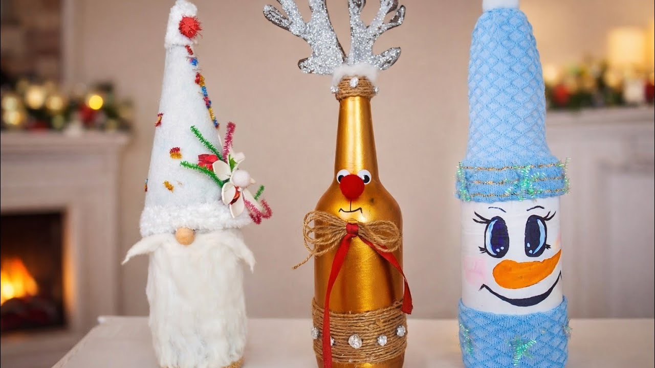 3 идеи рождественских поделок 🎄 | Недорогие украшения из стеклянных бутылок | Пошаговая инструкци...