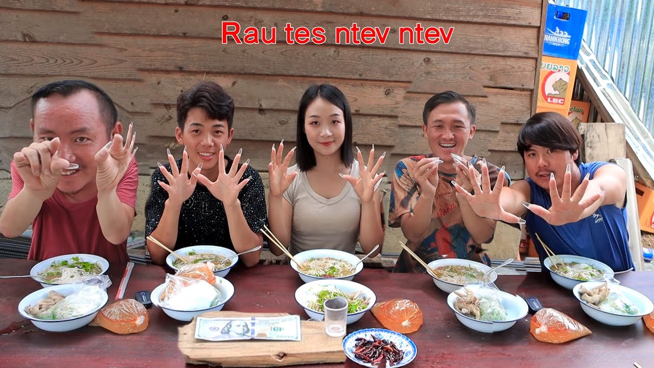 sib xeem noj qhaub poob yeej ces tau 100$ haib tiag tiag แข่งกันกินขนมจีน