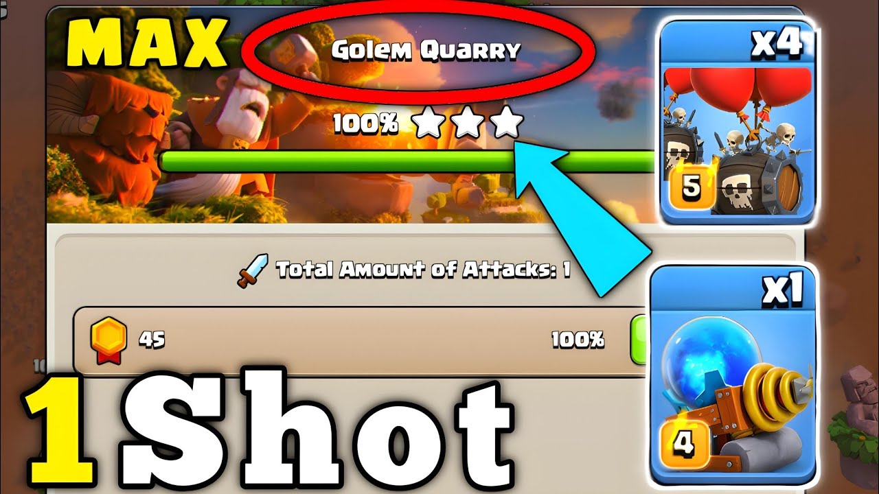 1 Shot Max Golem Quarry in Clan Capital