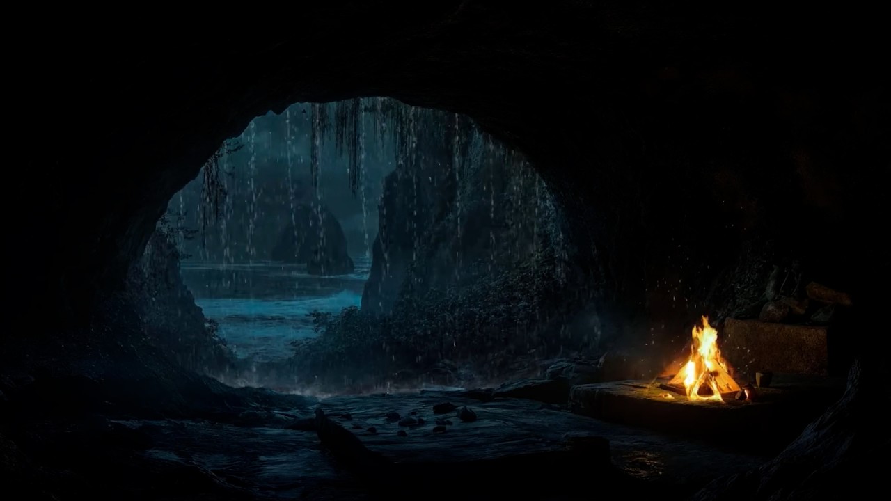 Sheltered in a Secret Cave 🌧️ Drift Off Quickly with Rain & Fire Sounds for Deep Sleep & Inner Calm
