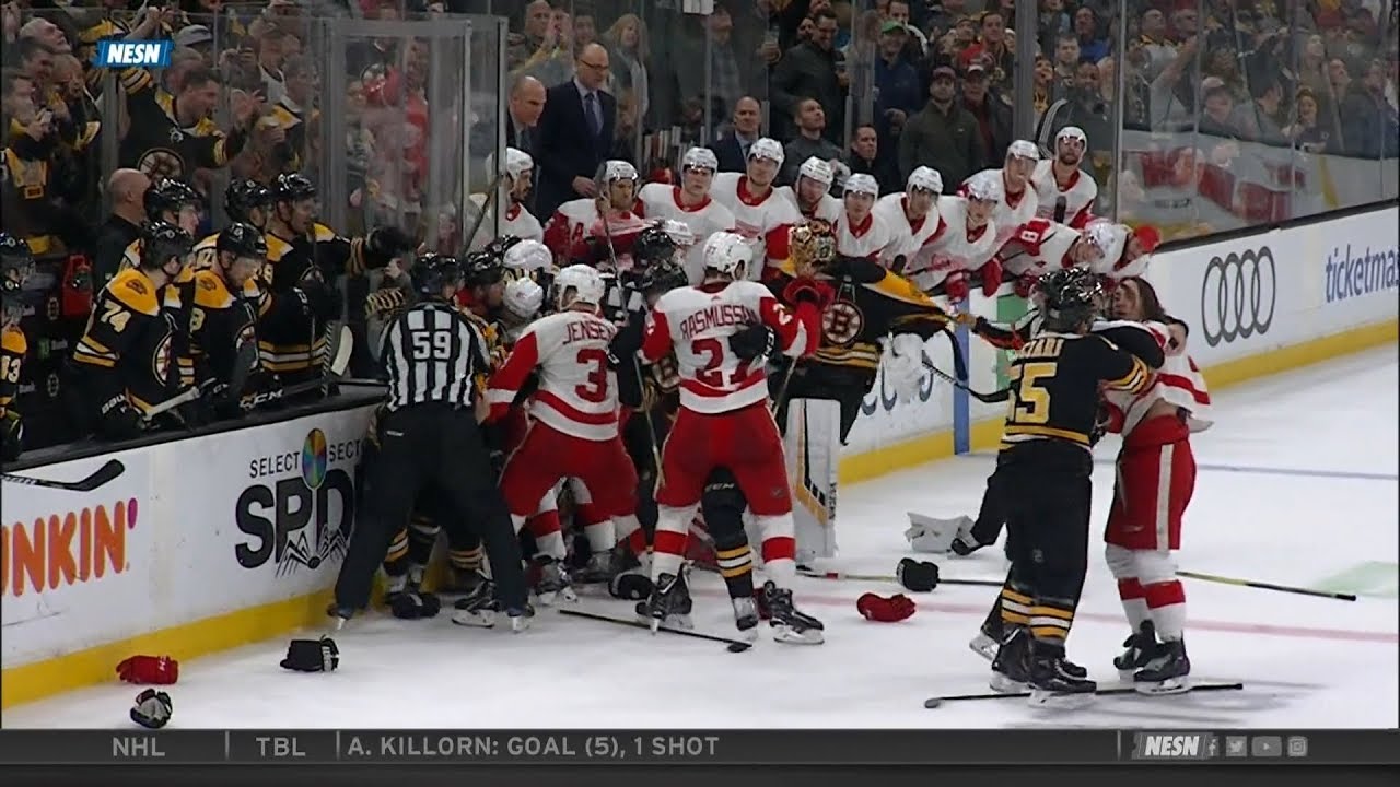 Bruins-Wings scrum, near goalie fight 12/1/18