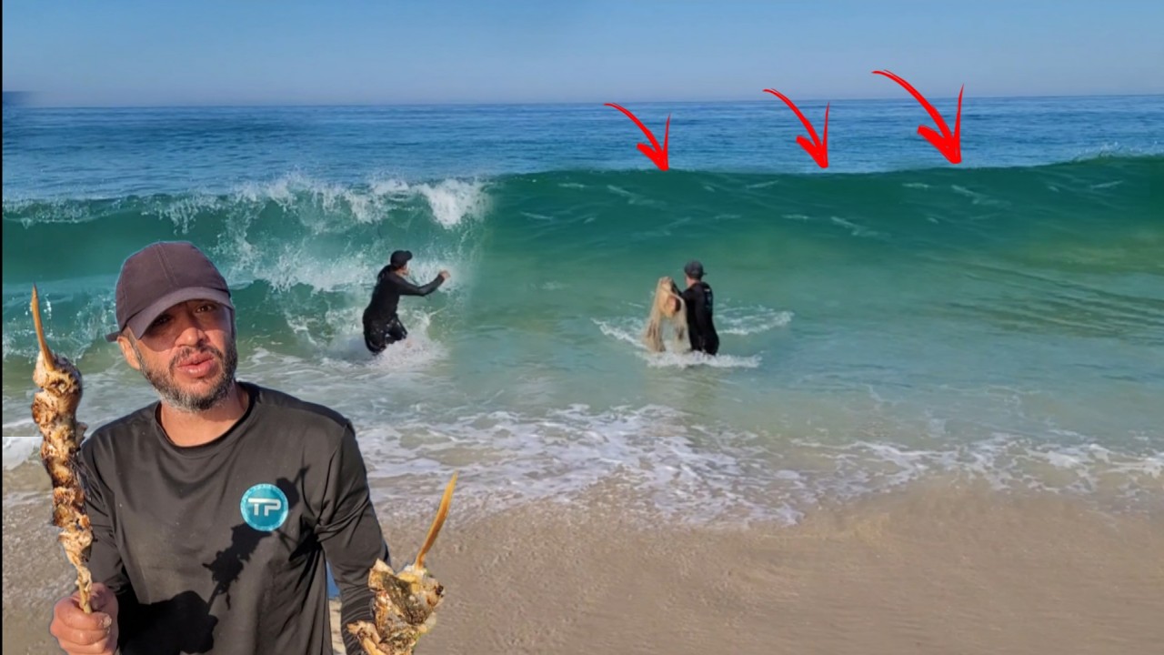 Pescaria de tarrafa em mar violento... #peixeassado