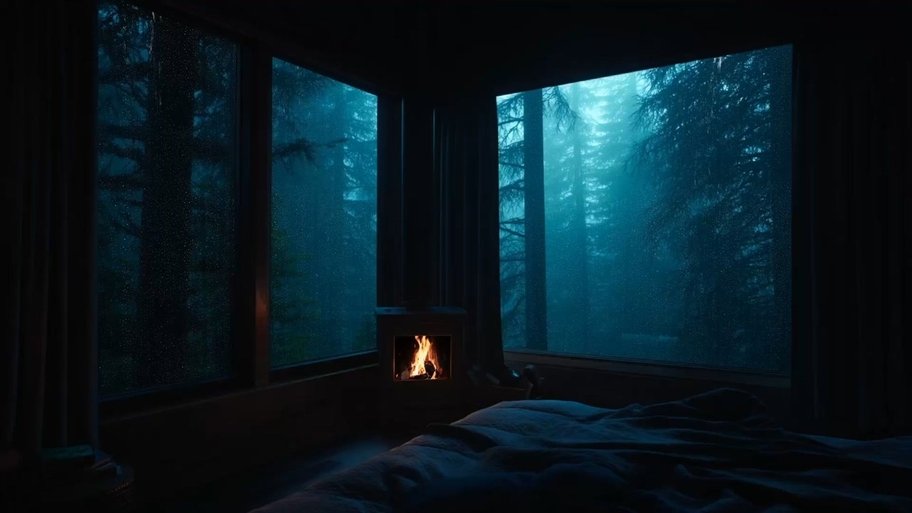 Can't Stop Thinking? 10 Hours 🌧️ Pure Rain Sounds in a Dark Blue Room for Instant Sleep