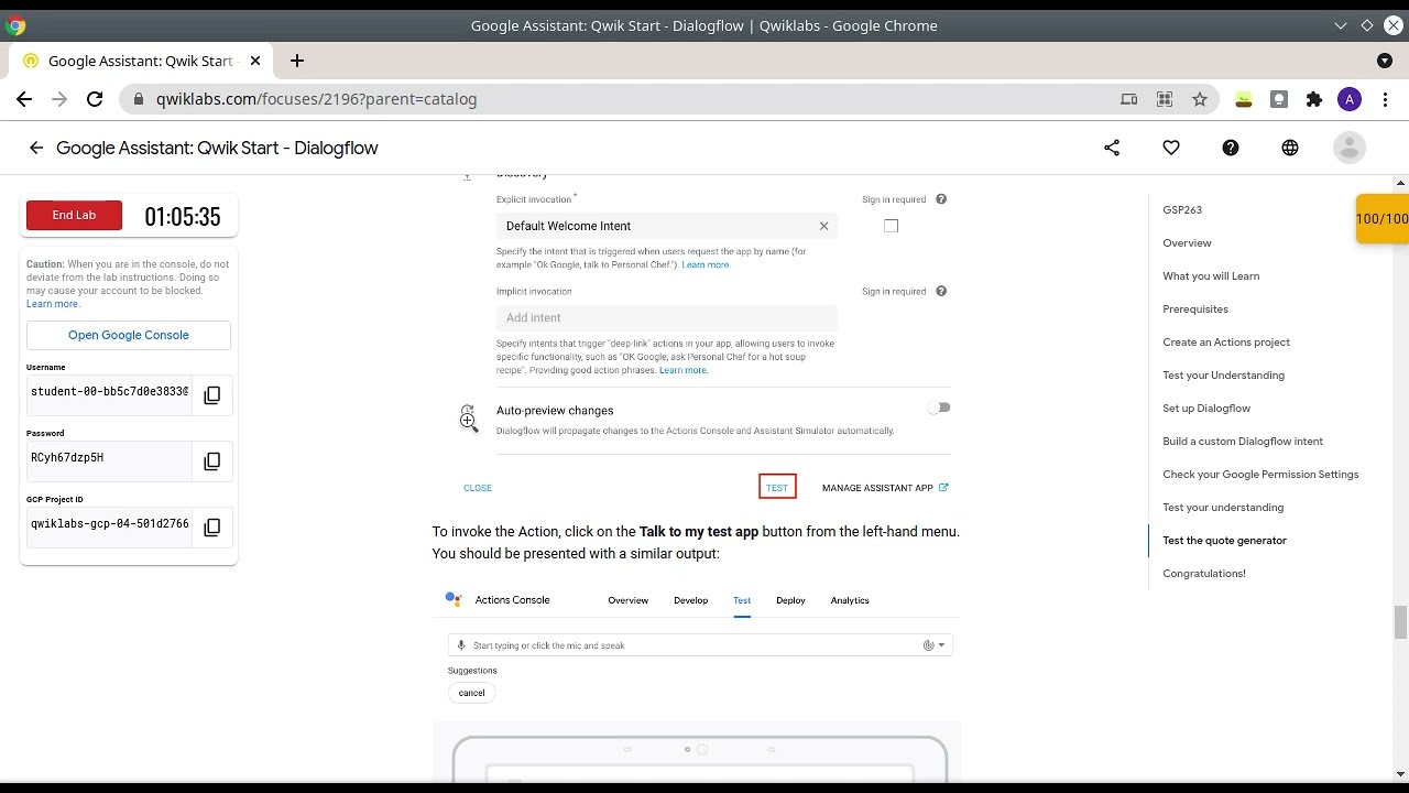 Qwiklabs: Google Assistant: Qwik Start - Dialogflow