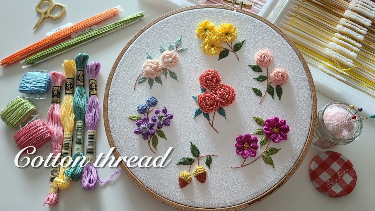 [무료도안/Free Pattern ]  7 면사 꽃자수 7 Cotton Thread Flower Embroidery / 프랑스자수