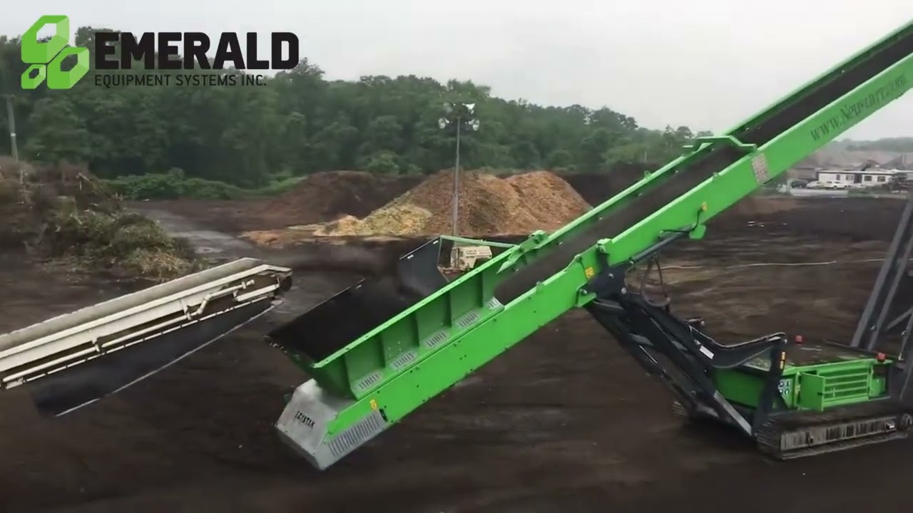 Powerful Tub Grinder in Action | Mulch Grinding & 80’ Track Conveyor Stockpiling (48” Belt)