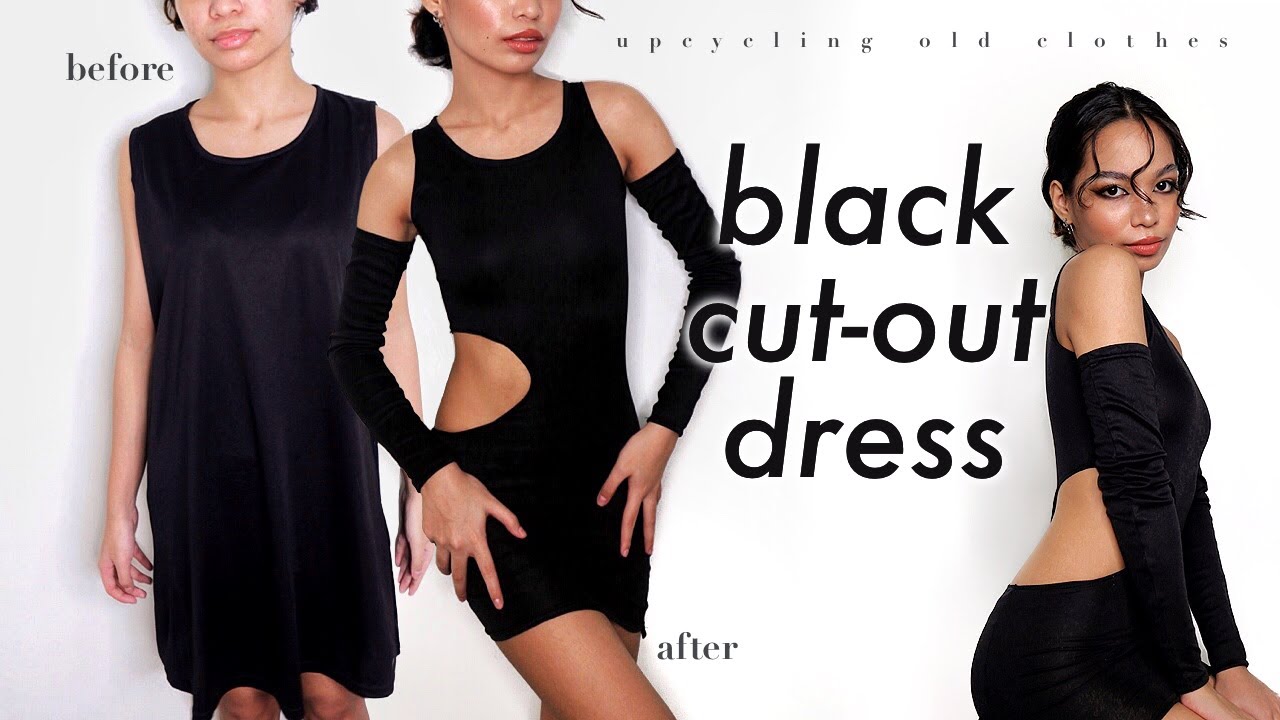 upcycling old clothes | black cut-out dress 🧵🪡 👗