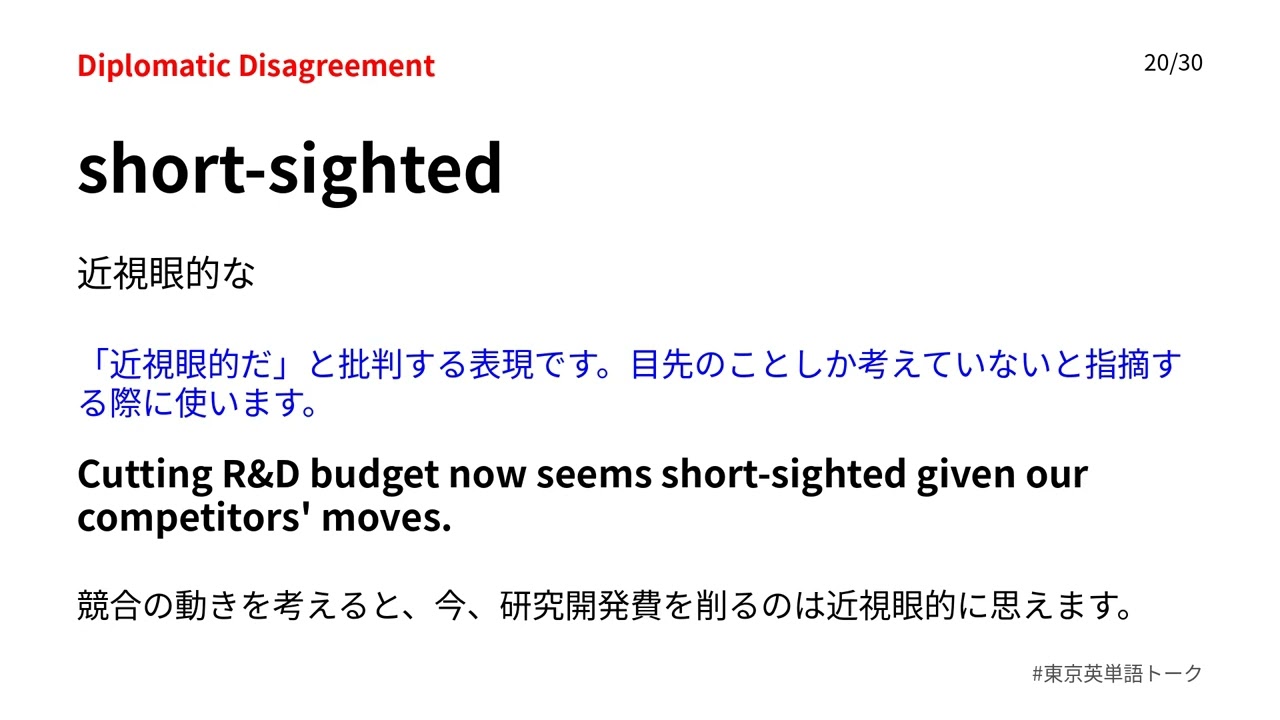 【会議の英会話】No.024 反対意見を伝えるビジネス英会話フレーズ聞き流し#東京英単語トーク 