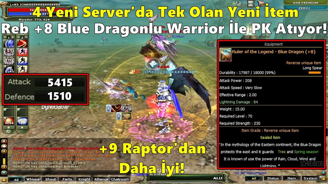 ZeitzquiN | 4 Yeni Server'da Tek Olan Reb +8 Blue Dragonlu Warrior Charla PK Atıyor! | Knight Online