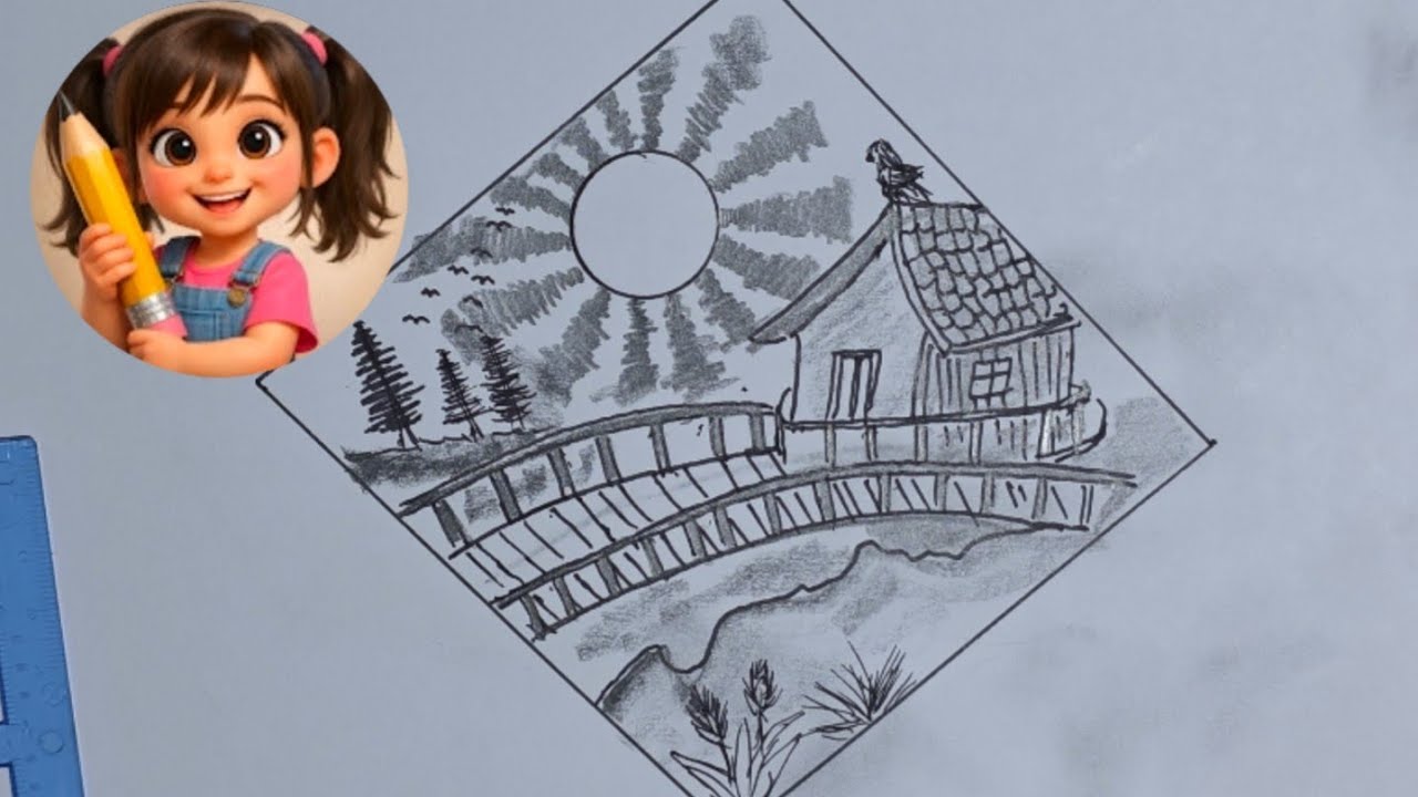How to drawing satisfying waterfall scenery#america #drawing 