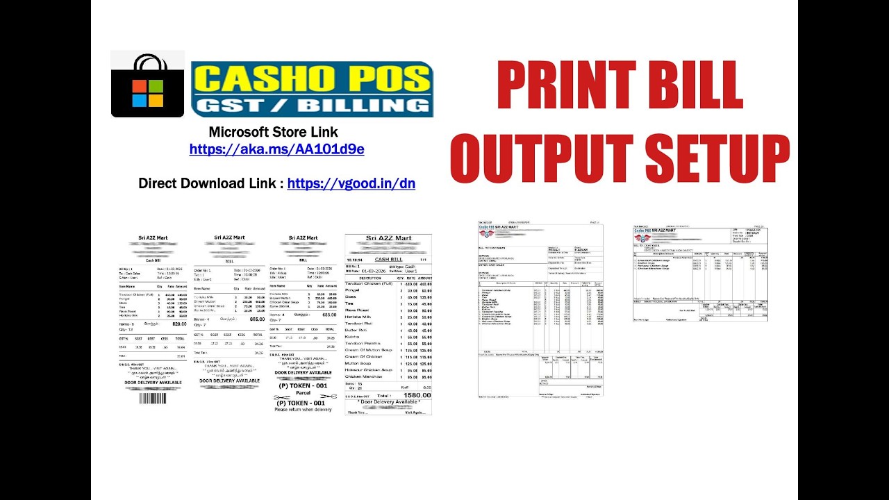 PRINT BILL OUTPUT SETUT / Casho POS Software Solutions / Point of Sale Software / www.vgood.in