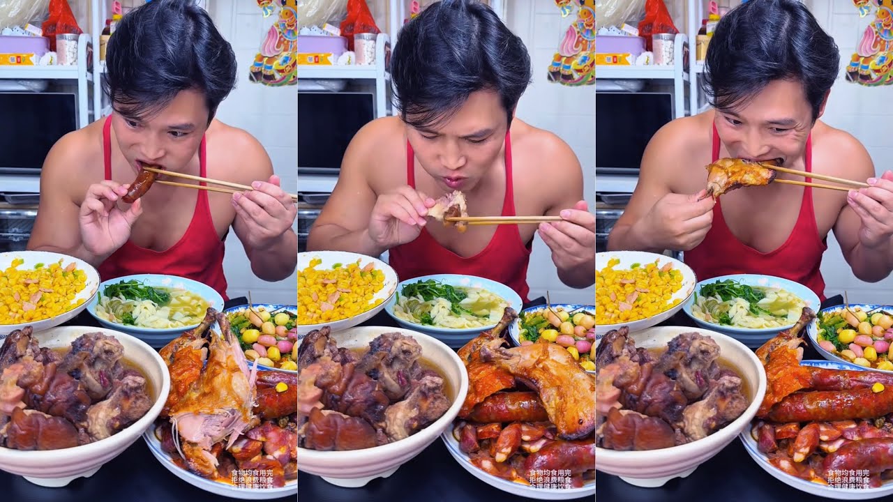Massive Feast! Beef Soup, Roasted Chicken & Sausage with Noodles | Mukbang
