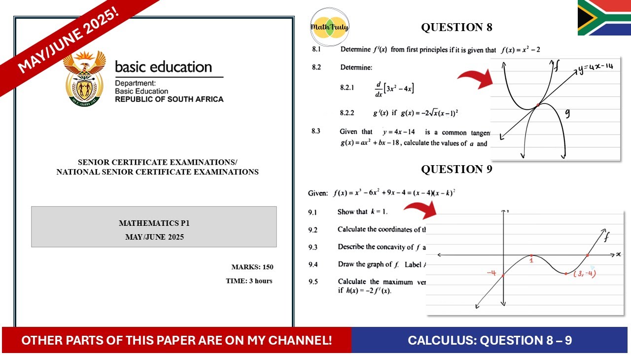 Calculus Maths Paper 1 May/June 2025 Grade 12 Question 8 - 9