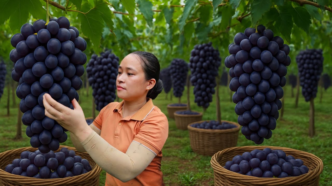Harvesting Purple Grapes to Sell at Market, Banana Wine Brewing Process