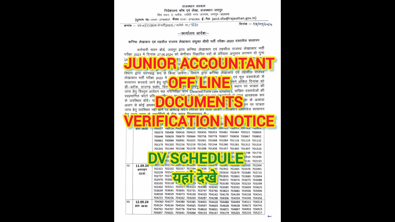 JUNIOR ACCOUNTANT OFF LINE  DOCUMENTS VERIFICATION NOTIFICATION | JR ACCT OFF LINE DV SCHEDULE 2024